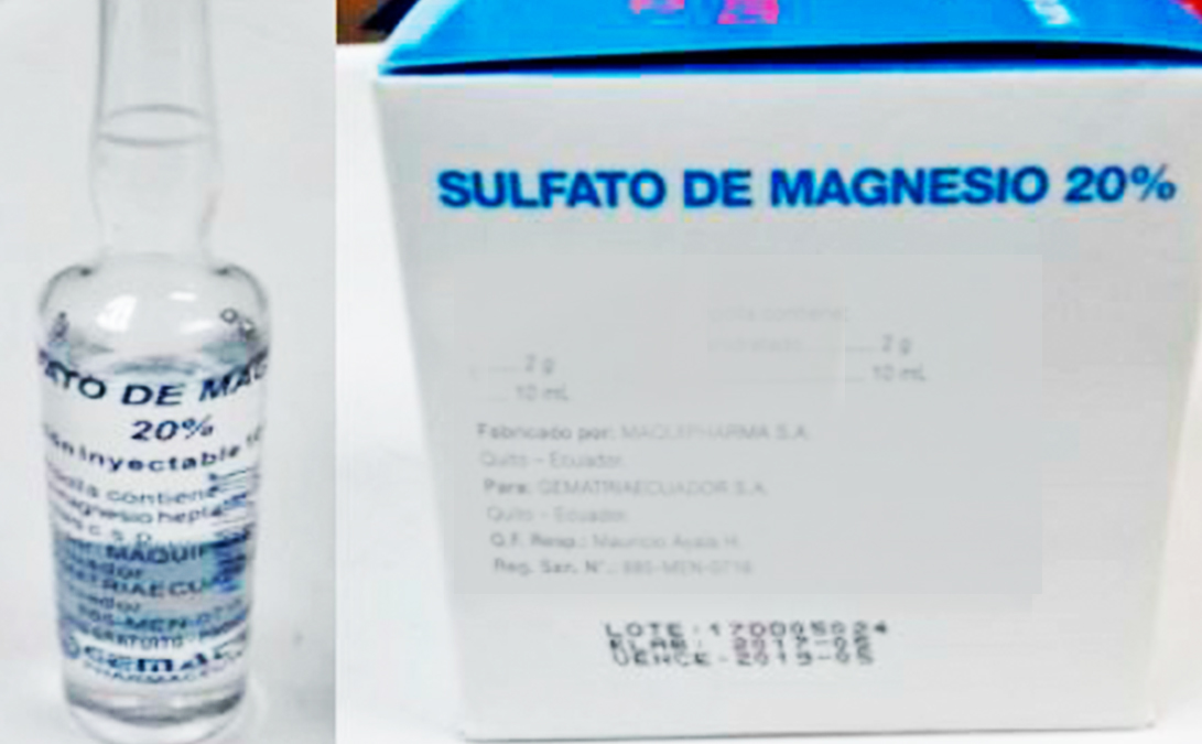 Agencia Nacional de Regulación, Control y Vigilancia Sanitaria » Retiro  voluntario de mercado de lote de medicamento SULFATO DE MAGNESIO 20%